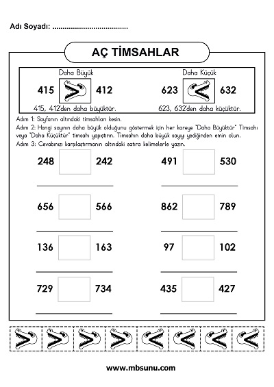 3. Sınıf Matematik - Sayıları Karşılaştırma Etkinliği - Aç Timsahlar