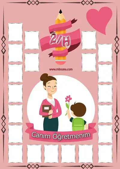 2-H Sınıfı İçin Fotoğraflı Öğretmenler Günü Posteri - Bayan (21 Kişilik)