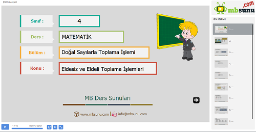 4.Sınıf Matematik Eldesiz ve Eldeli Toplama İşlemleri Sunusu