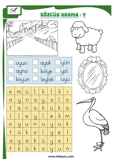 1. Sınıf İlk Okuma Y Sesi - Sözcük Arama Etkinliği