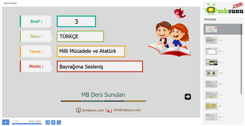 3.Sınıf Türkçe Bayrağıma Sesleniş Metni Sunusu