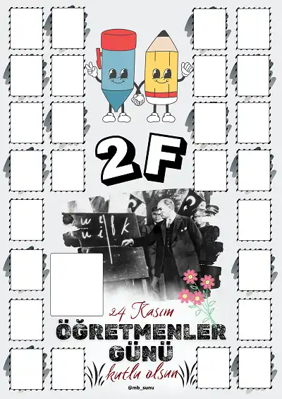 2-F Şubesi İçin Çerçeveli Öğretmenler Günü Posteri (26 Kişilik)