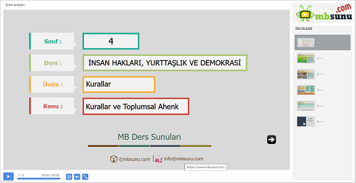 4.Sınıf İnsan Hakları, Yurttaşlık ve Demokrasi - Kurallar ve Toplumsal Ahenk Sunusu