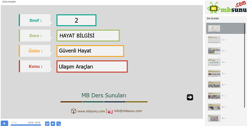 2.Sınıf Hayat Bilgisi Ulaşım Araçları Sunusu