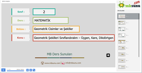 2.Sınıf Matematik Geometrik Şekilleri Sınıflandıralım - Üçgen, Kare, Dikdörtgen Sunusu