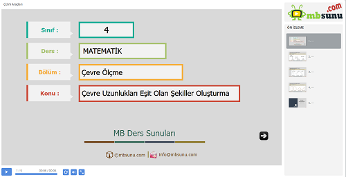 4.Sınıf Matematik Çevre Uzunlukları Eşit Olan Şekiller Oluşturma Sunusu