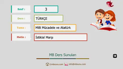 3. Sınıf Türkçe - Etkinlik ve Cevaplarıyla İstiklal Marşı Ders Sunusu