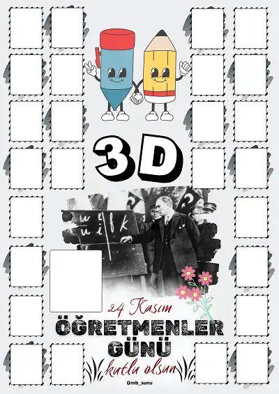 3-D Şubesi İçin Çerçeveli Öğretmenler Günü Posteri (26 Kişilik)