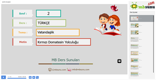 2.Sınıf Türkçe Kırmızı Domatesin Yolculuğu Metni Sunusu