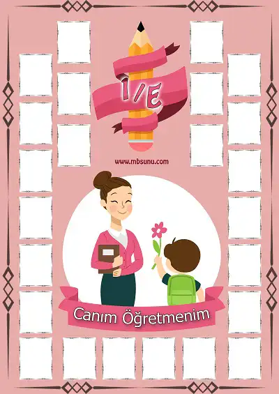 1-E Sınıfı İçin Fotoğraflı Öğretmenler Günü Posteri - Bayan (24 Kişilik)