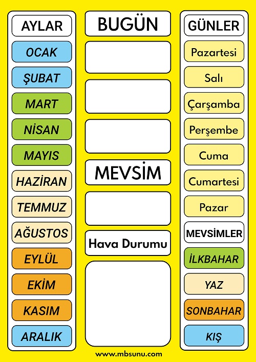 Pano İçin Doldurmalı Günlük Takvim - A3