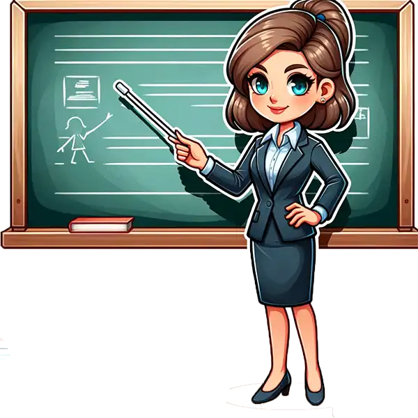 Tahta Önünde Ders Anlatan Bayan Öğretmen Clipart - PNG İndir