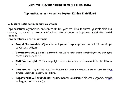 2025 Ortaokul Mesleki Çalışma: Toplum Katılımının Önemi ve Toplum Katılım Etkinlikleri