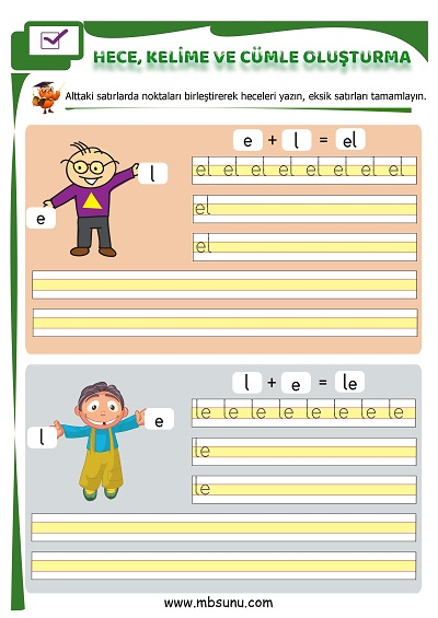 1. Sınıf İlk Okuma L Sesi Birleştirme Etkinliği