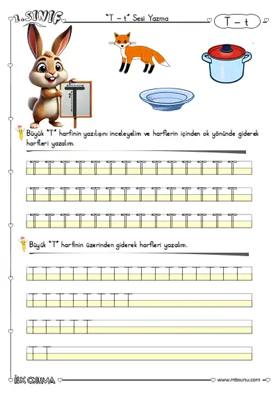 1. Sınıf Büyük ve Küçük Karma T Sesi Yazma Etkinliği