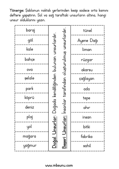 4. Sınıf Sosyal Bilgiler - Doğal ve Beşeri Unsurlar - Akıllı Defter Şablonu