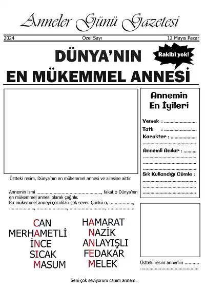 2024 - Anneler Günü Gazetesi Şablonu 1 - A3