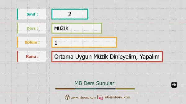 2. Sınıf Müzik - Ortama Uygun Müzik Dinleyelim, Yapalım Sunusu (Hecce Yayınları)