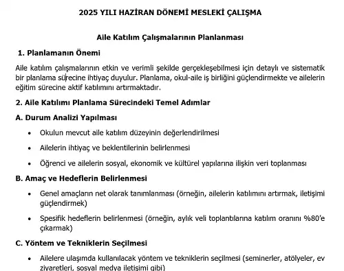 2025 İlkokul Mesleki Çalışma: Aile Katılım Çalışmalarının Planlanması