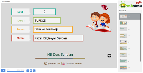 2.Sınıf Türkçe Nazın Bilgisayar Sevdası Metni Sunusu