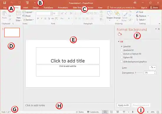 PowerPoint 2016 arayüzü