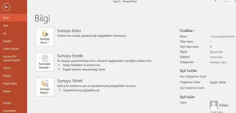 PowerPoint 2016 Dosya Menüsü, Arka Plan Görünümünü Açar
