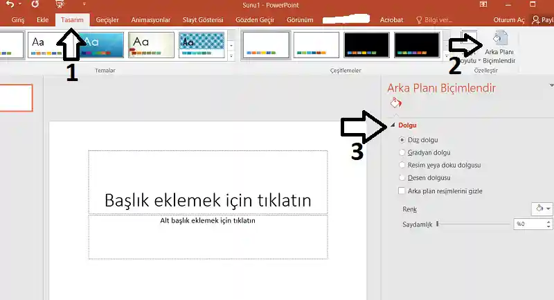Arka Planı Biçimlendirme Görev Paneli