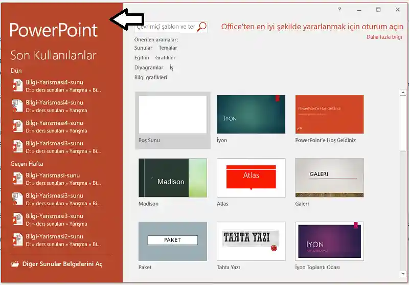 Powerpoint Varsayılan Arayüz Rengi (Açılış)