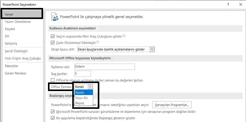 Powerpoint Arayüz Rengini Değiştirme 2