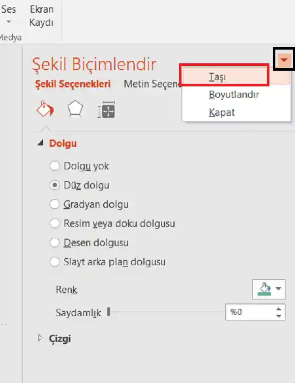 Powerpoint Biçimlendirme Görev Panelini Taşıma