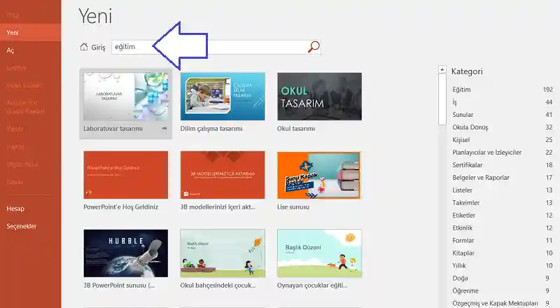 Powerpoint şablonda aranan anahtar kelime için sonuçlar