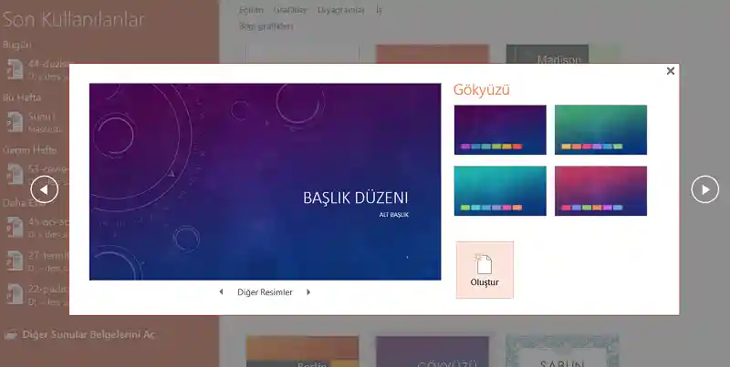 Powerpoint Seçilen temanın değiştirilebilir özellikleri