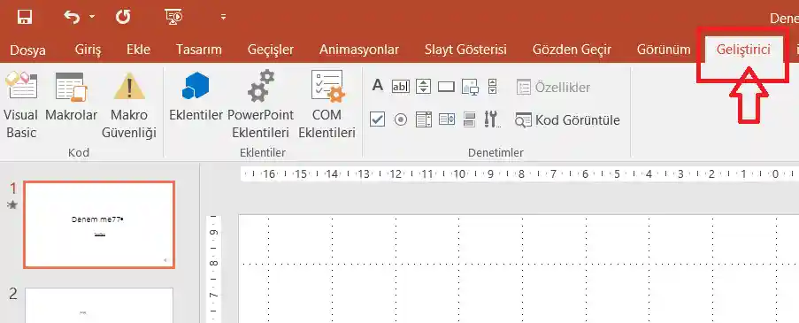 PowerPoint Geliştirici Sekmesi
