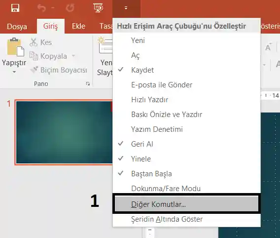 Powerpoint Hızlı Erişim Araç Çubuğunu Özelleştirme 1