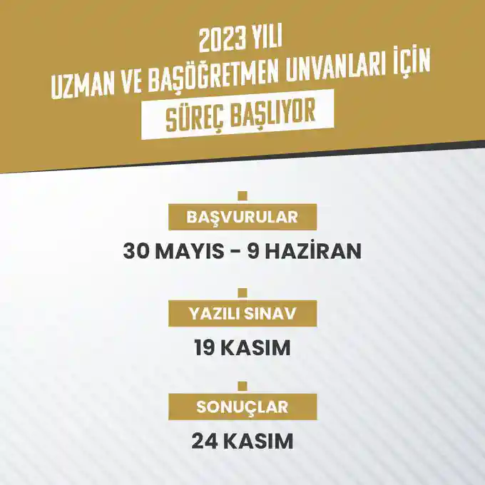 2023 yılı uzman öğretmen ve başöğretmen ünvanlarına ilişkin takvim