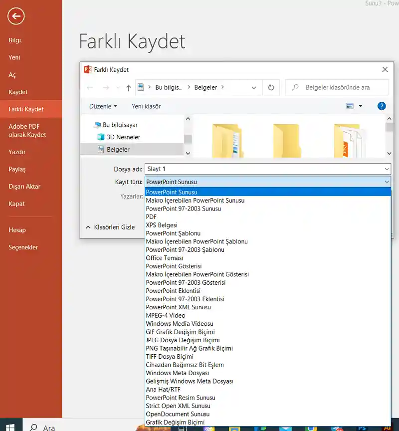Powerpoint Tüm Kaydetme Seçenekleri