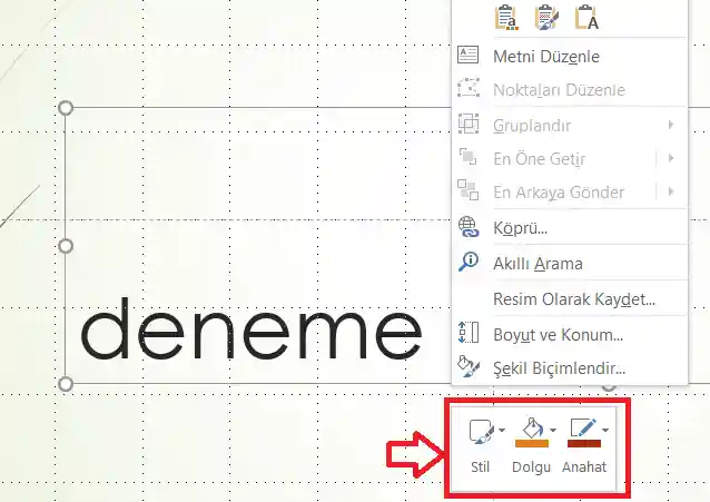 Powerpoint Metin Kutusuyla İlgili Mini Araç Çubuğu
