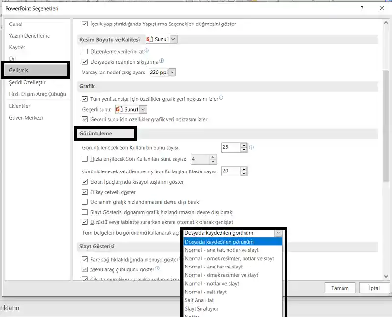 Powerpoint Normal Görünümü Varsayılan Olarak Ayarlama