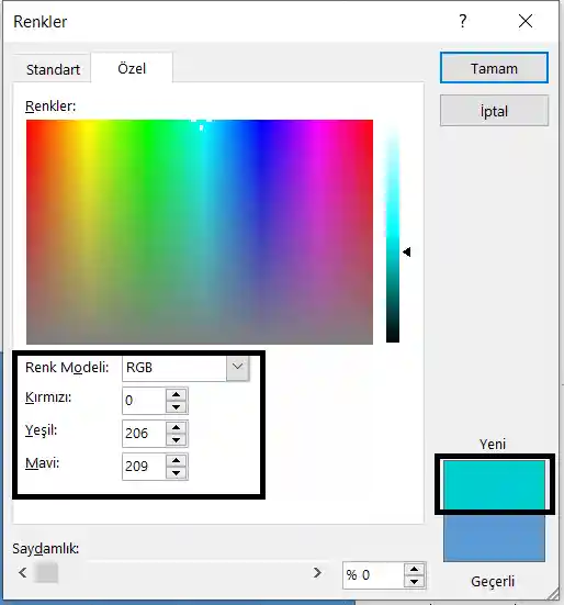 Powerpointte Şekli RGB Değerleriyle Biçimlendirme
