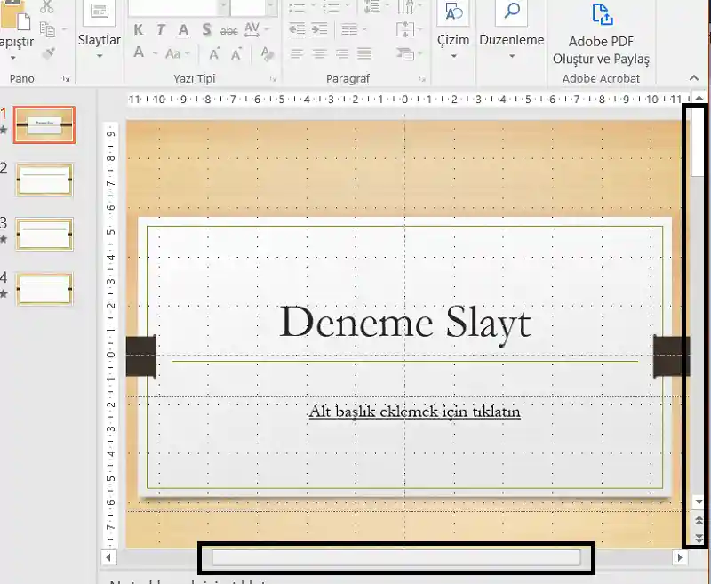 Powerpointteki dikey ve yatay kaydırma çubukları