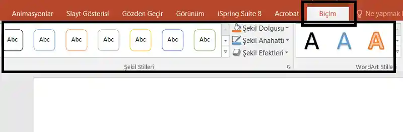 PowerPoint Şekil Stilleri grubu