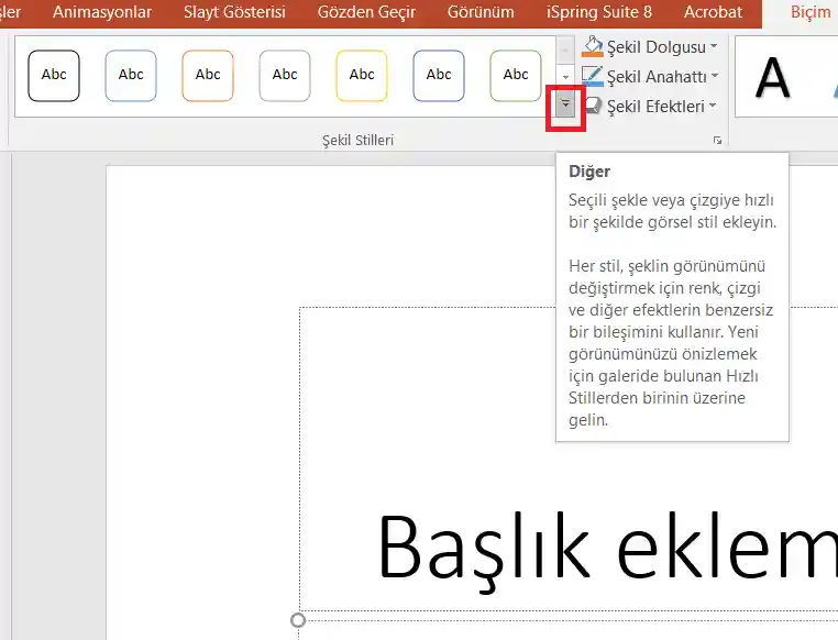 PowerPoint Şekil Stil Galerisi Daha Fazla Seçeneği
