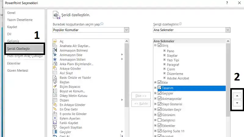 Powerpoint Şeritteki Sekmeleri Sıralama