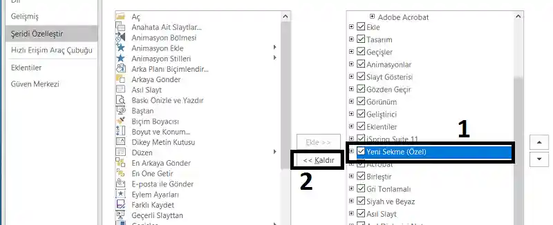 Powerpoint Şeritteki Sekmeleri Kaldırma