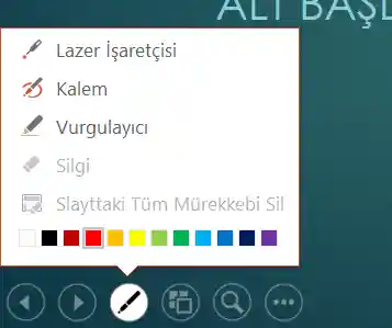 Slayt Gösterisi görünümündeki kalem ve lazer pointer araçları