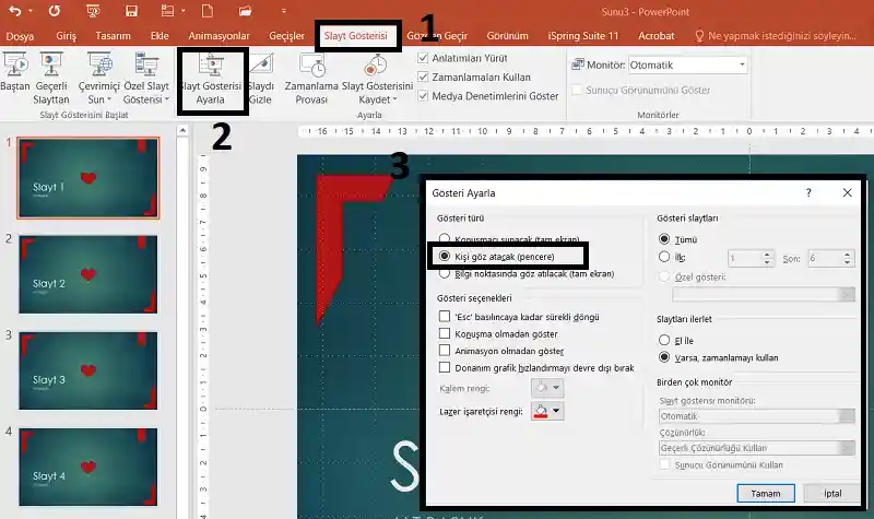 Slayt Gösterisi ayarlama iletişim penceresi