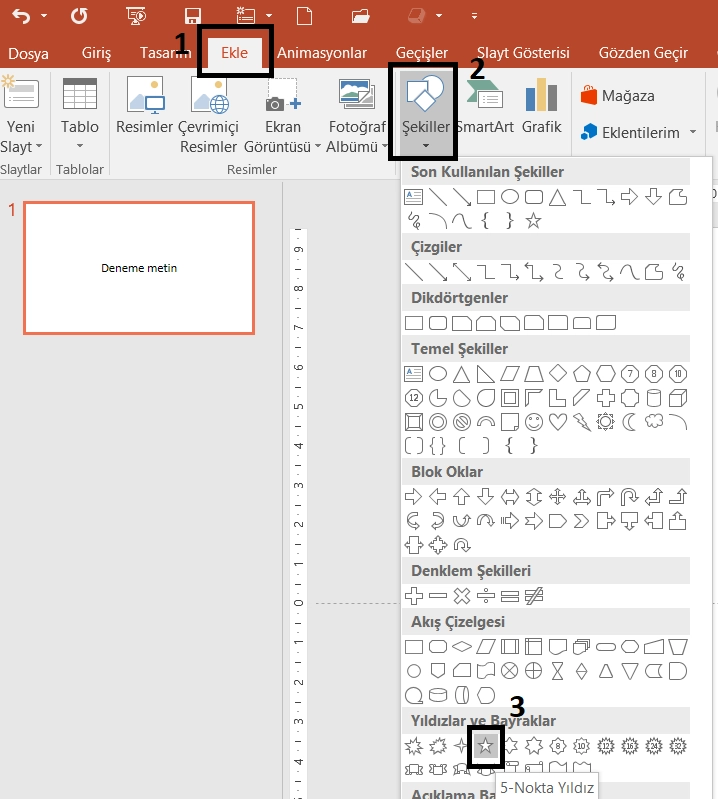 Powerpoint Yıldız Şekli Seçme