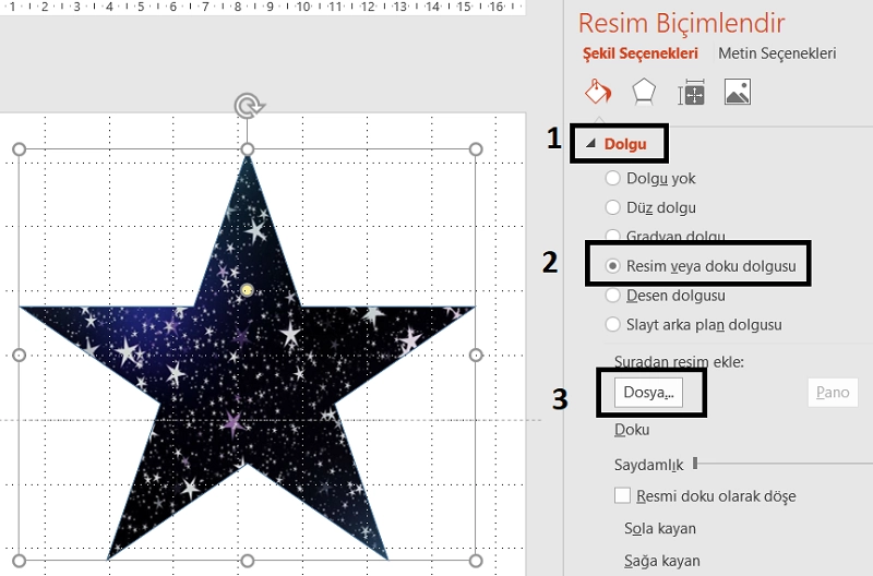 Powerpointte Yıldız Şekline Görsel Ekleme