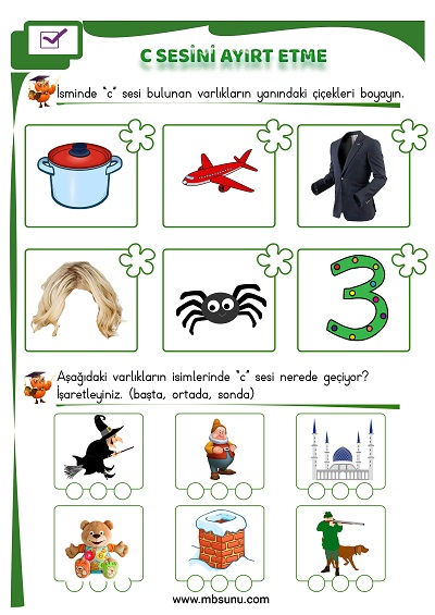 1. Sınıf İlk Okuma C Sesini Ayırt Etme Etkinliği