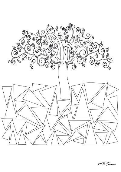 Geometrik Şekillerle Ağaçlı Sanatsal Boyama